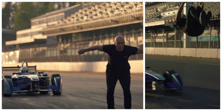 Oh this, it’s just a stuntman backflipping over a speeding Formula E car