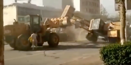 This is probably the first time you’ve ever seen a bulldozer battle royale