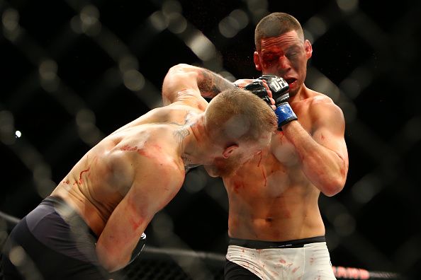 LAS VEGAS, NV - MARCH 5: Conor McGregor punches Nate Diaz during UFC 196 at the MGM Grand Garden Arena on March 5, 2016 in Las Vegas, Nevada. (Photo by Rey Del Rio/Getty Images)