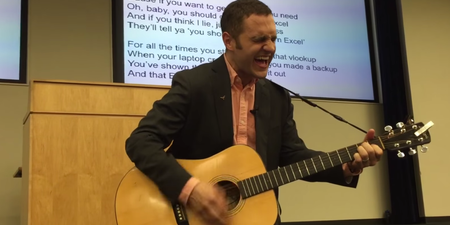 Geeky teacher sings cover of Justin Bieber’s ‘Love Yourself’ to teach Microsoft Excel