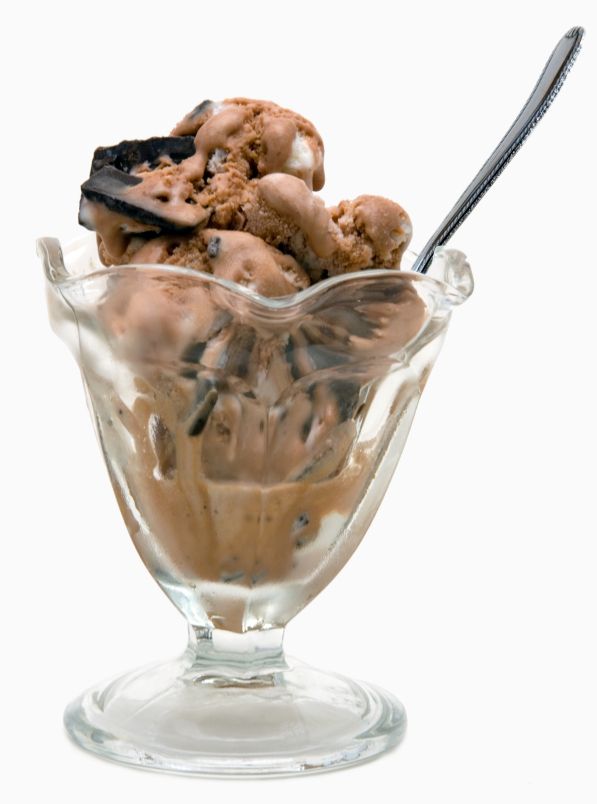 A bowl of chocolate and vanilla ice cream