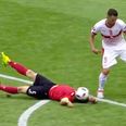 Albania captain Lorik Cana sent off for ridiculous Phil Jones style defending