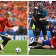 Watch the moment Spain’s Alvaro Morata took out a linesman