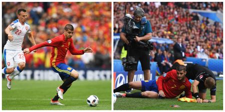 Watch the moment Spain’s Alvaro Morata took out a linesman