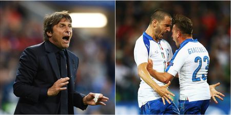 Antonio Conte bust his nose celebrating Italy’s opening goal