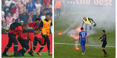 Chaos in France as flare thrown by Croatia fans explodes in steward’s hand