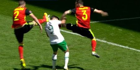 Irish fans rage as Shane Long is denied a clear penalty before Belgium’s opener