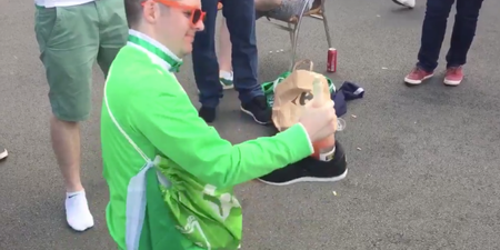 This Irish fan has the perfect method for opening wine without a bottle opener