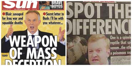 People are calling out The Sun for hypocrisy over this front page on the Chilcot Report