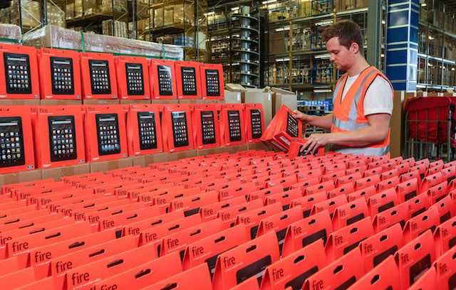 Fire tablets and Fire TVs being prepared at Amazon's Fulfilment Centre in Hemel Hempstead ­- both devices will be available with more than 30% discount for Prime members as part of thousands of deals this Prime Day, Tuesday 12th July