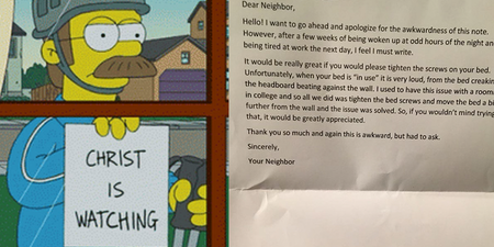 Neighbour sends painfully awkward note after hearing ‘very loud’ sex
