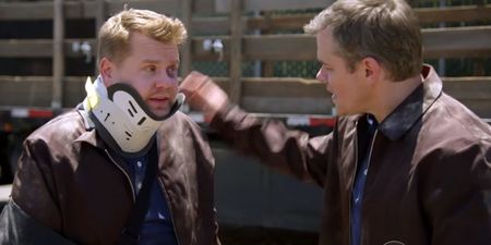 Matt Damon couldn’t be happier to see James Corden get the living crap beaten out of him