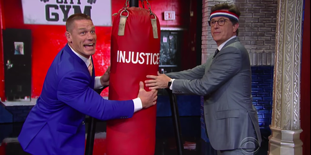 John Cena taking Stephen Colbert for a training montage is as awesome as it sounds
