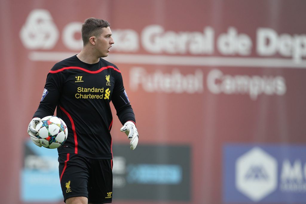 SEIXAL, PORTUGAL - FEBRUARY 24: Liverpool's goalkeeper Ryan Fulton in action during the UEFA Youth League match between SL Benfica and Liverpool FC on February 24, 2015 in Seixal, Portugal. (Photo by Carlos Rodrigues/Getty Images for UEFA)