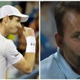 Umpire is NOT impressed when Andy Murray just misses his head with tennis ball kick
