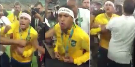 Watch a very angry Neymar confront a fan after winning Olympic gold for Brazil
