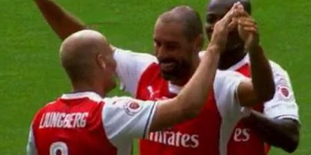 Freddie Ljungberg and Robert Pires rolled back the years with this goal at the Arsenal legends game