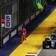 Terrified Singapore GP marshal is nearly run over as race restarts when he’s still on track
