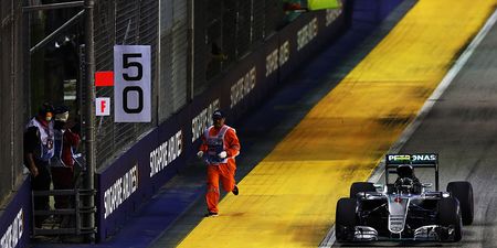 Terrified Singapore GP marshal is nearly run over as race restarts when he’s still on track