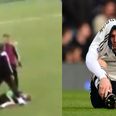 Watch as the Fulham boss smashes ball straight into the face of an unsuspecting player