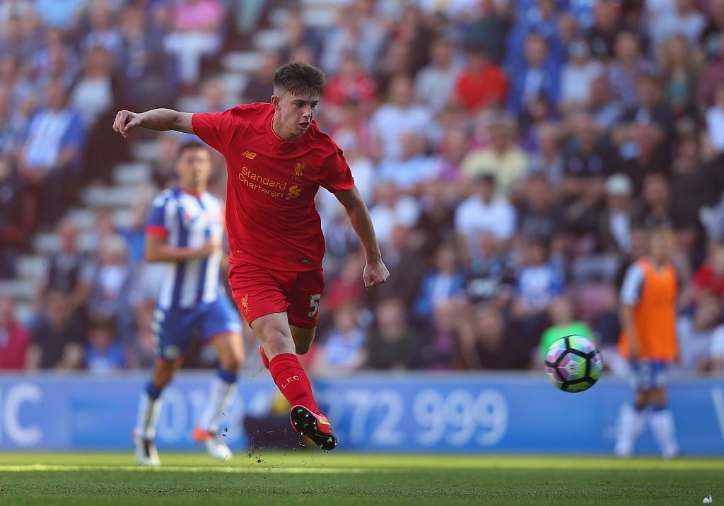 WIGAN, ENGLAND - JULY 17: Ben Woodburn of Liverpool scores the second goal during a pre-season friendly between Wigan Athletic and Liverpool at JJB Stadium on July 17, 2016 in Wigan, England. (Photo by Alex Livesey/Getty Images)