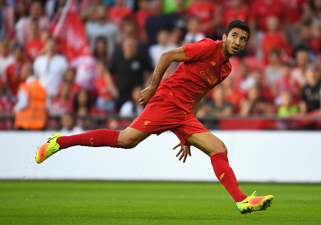 LONDON, ENGLAND - AUGUST 06: Marko Grujic of Liverpool watches his header hit the back of the net for his team's fourth goal during the International Champions Cup match between Liverpool and Barcelona at Wembley Stadium on August 6, 2016 in London, England. (Photo by Mike Hewitt/Getty Images)