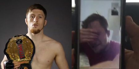 Young undefeated champion breaks down crying after receiving call to fight at UFC Belfast