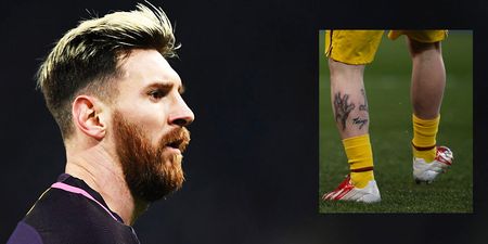 Lionel Messi appears to have coloured in his leg tattoo with a permanent marker