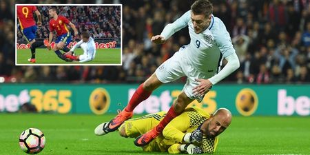 Jamie Vardy was lucky not to be sent-off before winning penalty for England