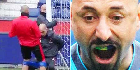 Heurelho Gomes thrusting his groin into Watford trainer’s face is an unnerving sight