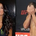 Did UFC ring girl Arianny Celeste score a low blow on Johny Hendricks at weigh-ins?