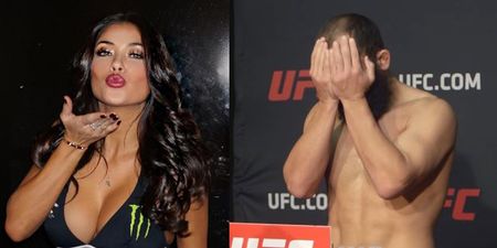 Did UFC ring girl Arianny Celeste score a low blow on Johny Hendricks at weigh-ins?