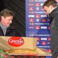Jurgen Klopp looks utterly bemused as he is presented with giant Ginsters pasty after Cup win