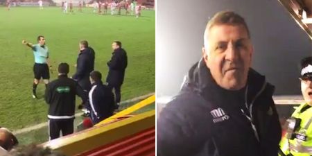 Motherwell’s Mark McGhee doesn’t react well to being filmed by fans after being sent off – at all