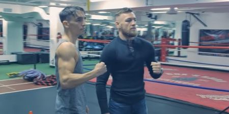 WATCH: Conor McGregor runs into Irish Olympian as he hones his boxing technique in California