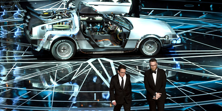 Michael J. Fox got a standing ovation as he hit the Oscars in a DeLorean with Seth Rogen