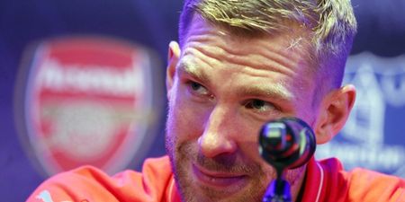 Per Mertesacker laughed at EXACTLY the wrong time in Monday’s press conference