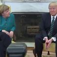 There was one very awkward moment during the Donald Trump and Angela Merkel photo-op
