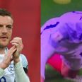 Just a pissed-off Jamie Vardy, head-butting the floor…