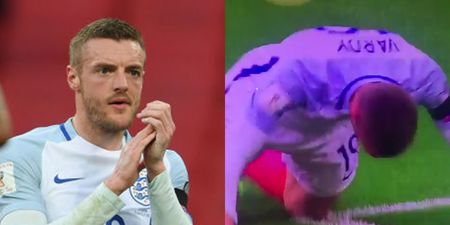 Just a pissed-off Jamie Vardy, head-butting the floor…