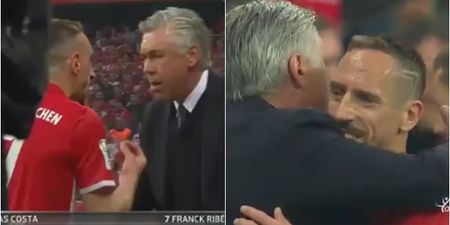 Carlo Ancelotti brilliantly calms down a pissed off Franck Ribery after he’s substituted