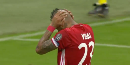 Watch Arturo Vidal submit his entry for worst penalty of the season award