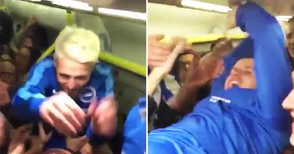 WATCH: Brighton players celebrate Premier League promotion by crowd-surfing with fans on train