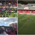 Leyton Orient fans invade pitch, match gets abandoned but resumes when fans leave the ground