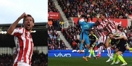 Peter Crouch appears to see the funny side to his controversial goal against Arsenal