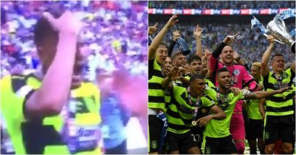 Huddersfield striker learns the hard way that play-off medals are really heavy