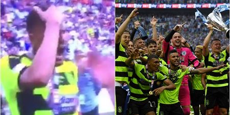 Huddersfield striker learns the hard way that play-off medals are really heavy