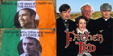 PIC: This Father Ted/Radiohead flag is surely the best flag at Glastonbury this year