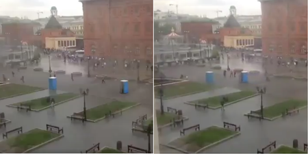 Video shows portable toilets ‘chasing’ people through the streets of Moscow