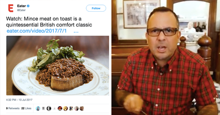A food critic called mince on toast a “traditional English dish” and the Brits kicked off big time